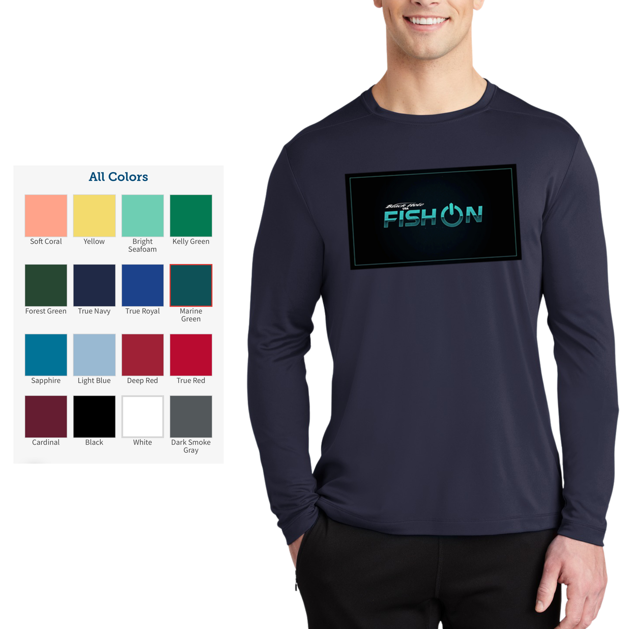"Fish On" - Black Hole USA Long Sleeve Shirt Posi-UV  Pro (UPF 50)