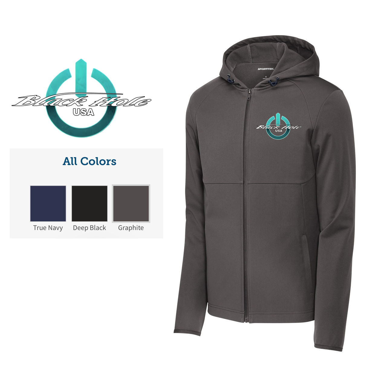 "Fish On" - Black Hole USA Hooded Soft Shell Jacket (Water Resistant)
