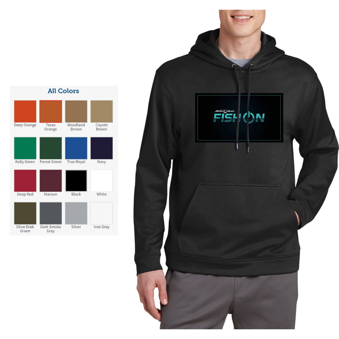 "Fish On" - Black Hole USA Sport-Wick Fleece Hoodie Sweatshirt