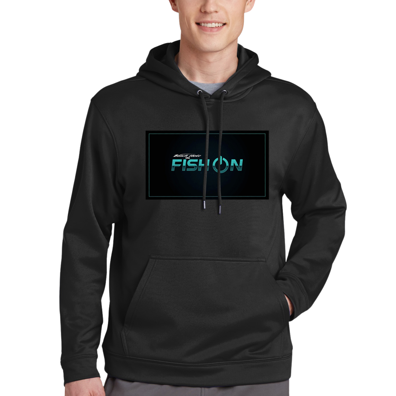 "Fish On" - Black Hole USA Sport-Wick Fleece Hoodie Sweatshirt
