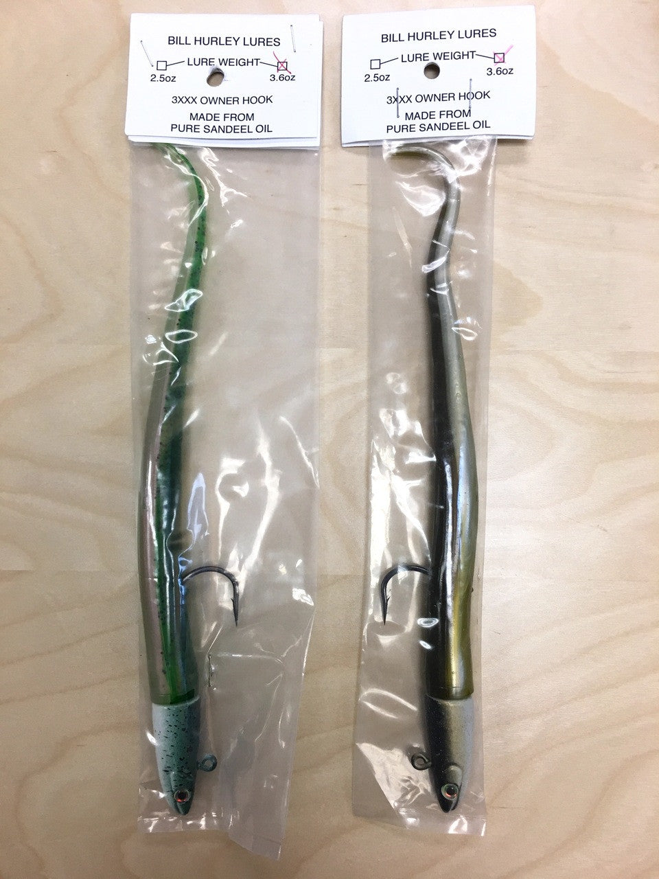 Bill Hurley Sand Eel 3.6oz 3XXX Owner Hook Lure (Made from pure sand eel oil) (11")