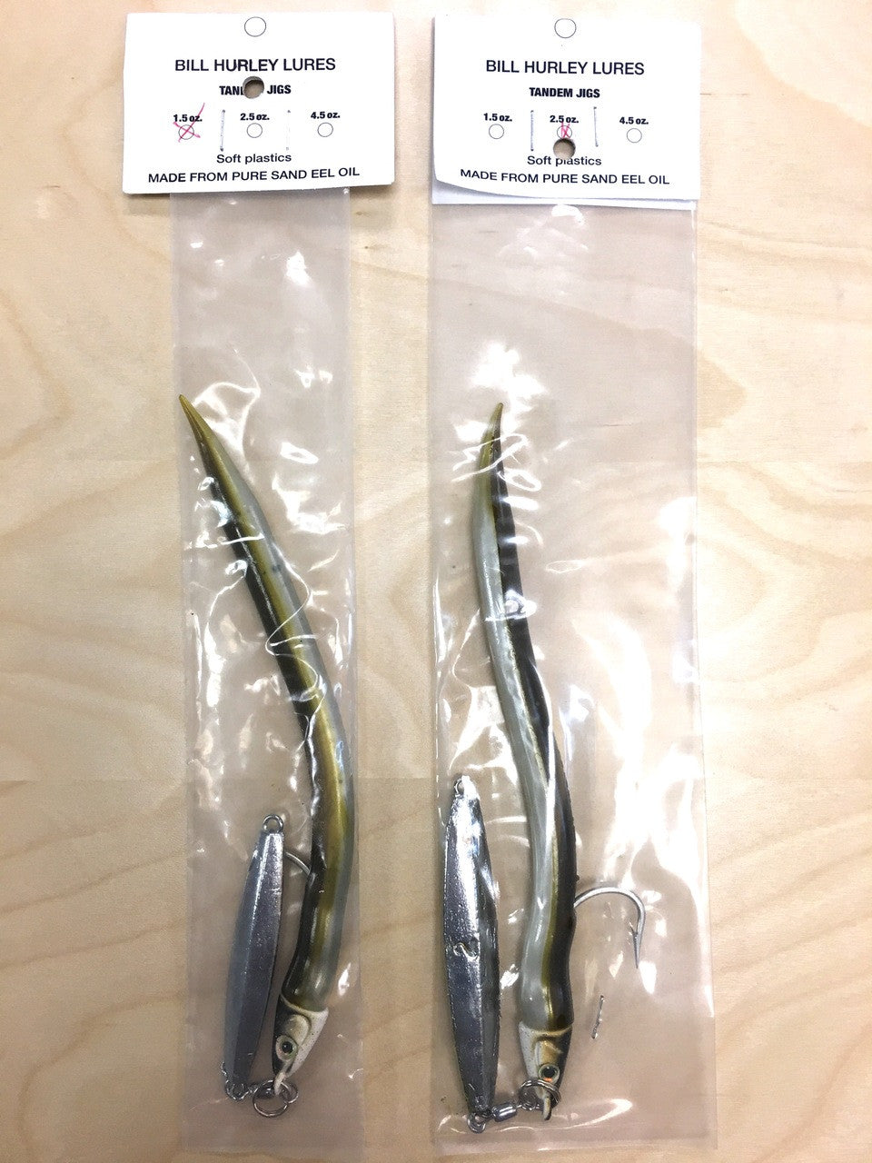 Bill Hurley Tandem Jig with 7.5" Plastic Tail (Made from Pure Sand Eel Oil)