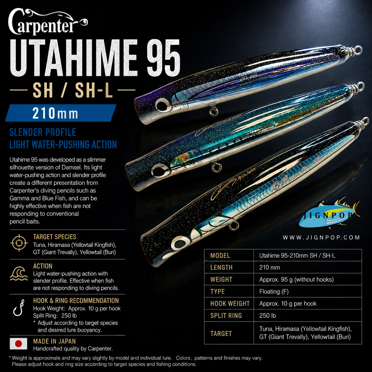 Carpenter Utahime 95-210mm SH / SH-L Lures