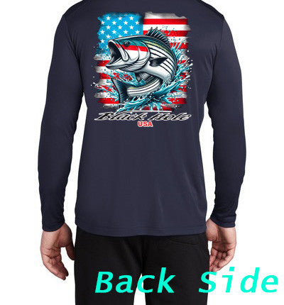 Black Hole Striped Bass USA Long Sleeve Hoodie Posi-UV  Pro (UPF 50)