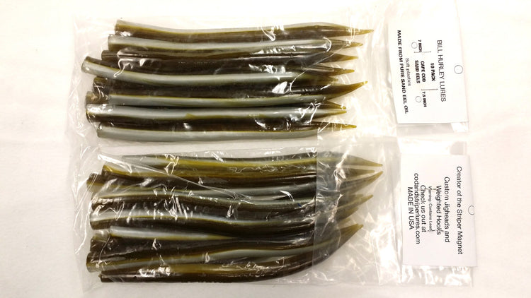 Bill Hurley Cape Cod Sand Eels Tails 7.5" 10PK (Soft Plastic / Made from Pure Sand Eel Oil)