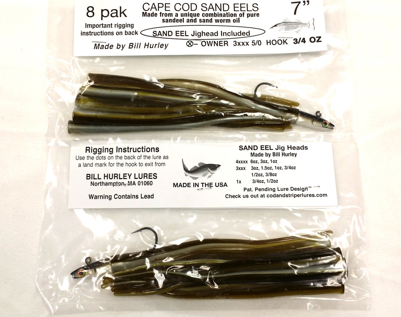 Bill Hurley Cape Cod Sand Eels 7" 8PK (1x Sand Eel Lure + 7 x Mouse Tails / Made from Pure Sand Eel & Sand Worm Oil)