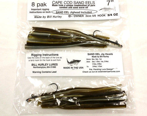 Bill Hurley Cape Cod Sand Eels 7" 8PK (1x Sand Eel Lure + 7 x Mouse Tails / Made from Pure Sand Eel & Sand Worm Oil)