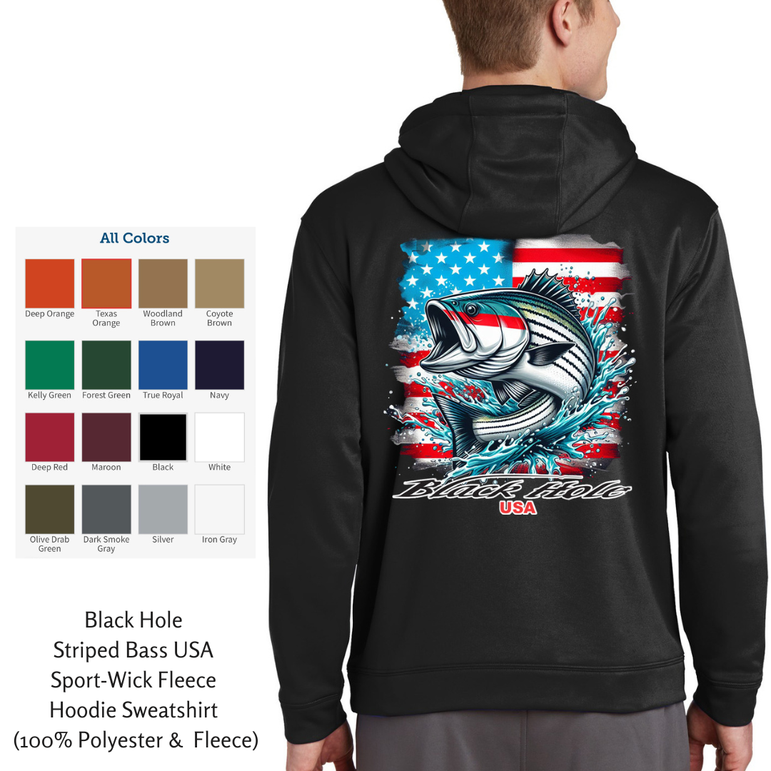 Black Hole Striped Bass USA Sport-Wick Fleece Hoodie Sweatshirt