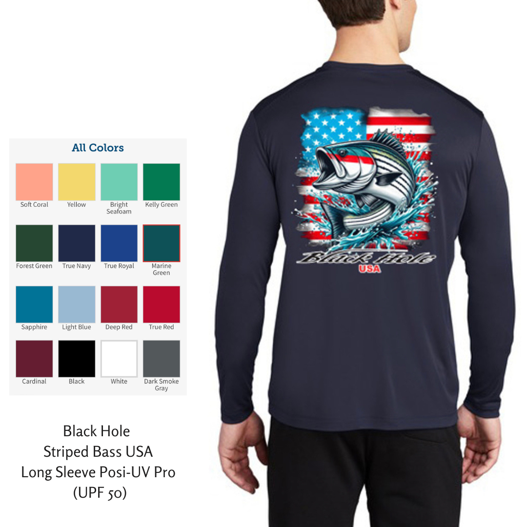 Black Hole Striped Bass USA Long Sleeve Shirt Posi-UV  Pro (UPF 50)
