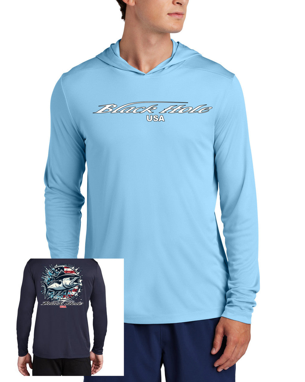 Black Hole Tuna USA Long Sleeve Hoodie Posi-UV  Pro (UPF 50)